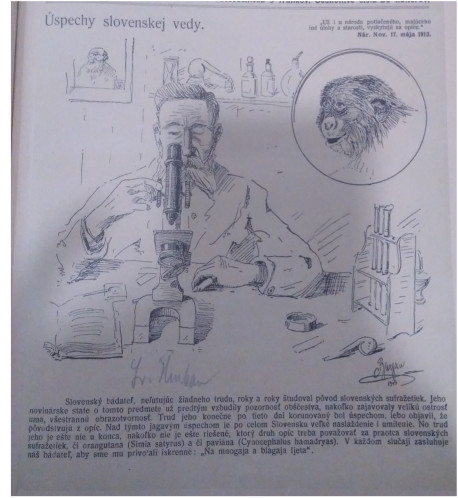 Strat Pavlockinová Online-Journal / “Successes of the Slovak science”. A caricature of the Slovak nationalist, Svetozár Hurban Vajanský (1847-1916). Veselé noviny 2 (1913) 5, 1.